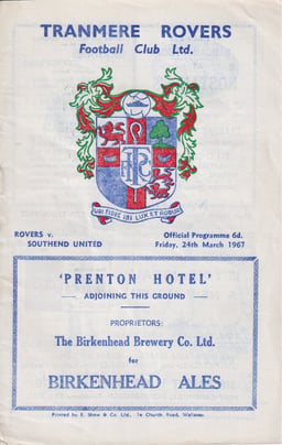 Tranmere Rovers v Southend United Match Programme 1967-03-24
